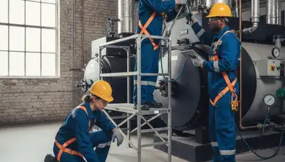 San Jose, CA plumber repairing a home boiler for fast heating service