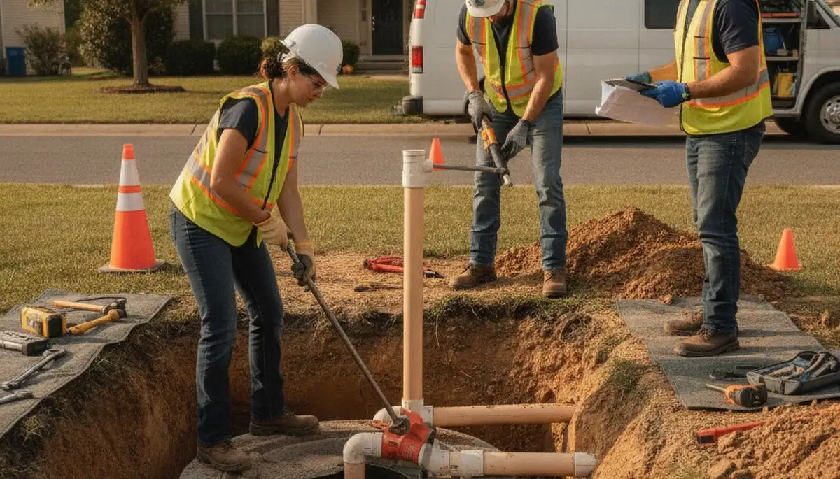 San Jose, CA plumbers inspecting septic repair system for a home service call