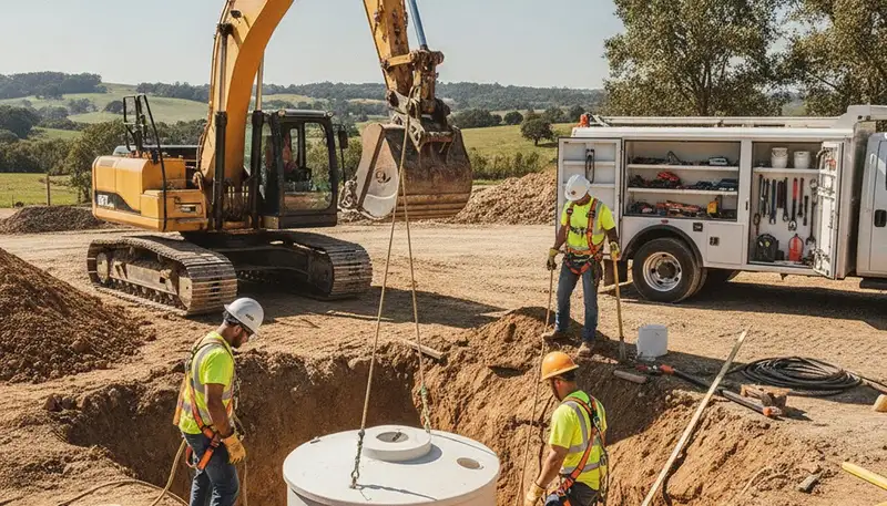 Septic tank installation service in San Jose, CA for a home plumbing repair project
