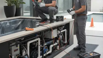 San Jose, CA plumber repairing a residential spa for reliable spa maintenance and service