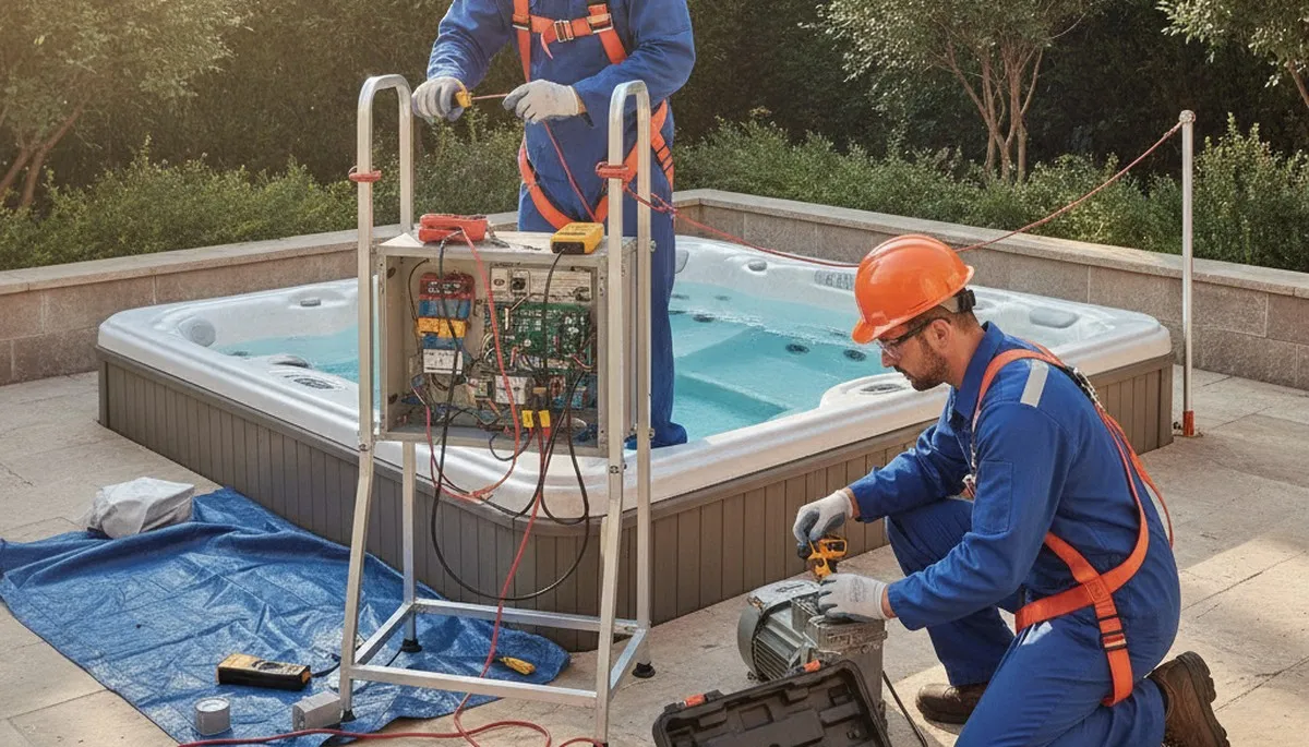 San Jose, CA plumbers repairing a home spa pump and controls