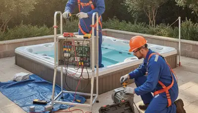 San Jose, CA plumbers repairing a home spa pump and controls