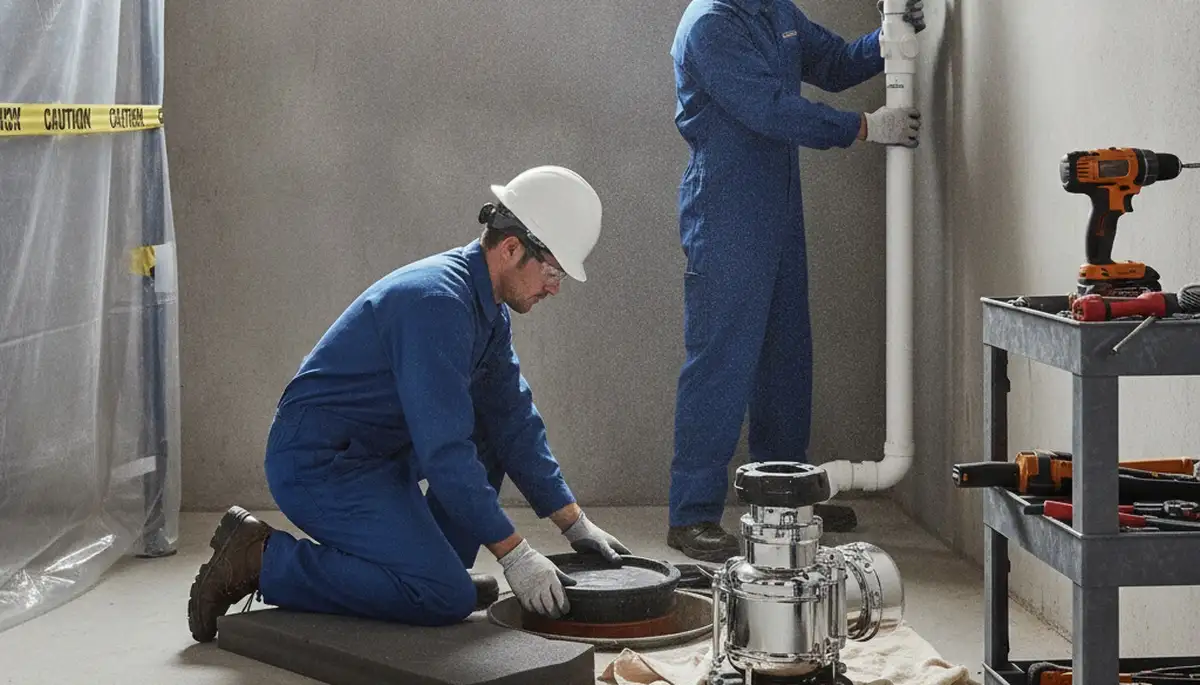 San Jose, CA plumber installing sump pump to protect home from groundwater and rain flooding