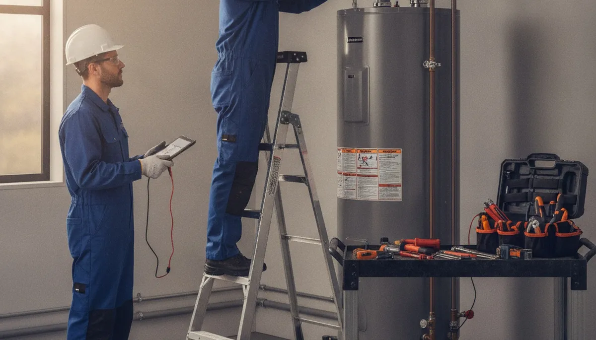 San Jose, CA plumbers repairing a water heater for local home service