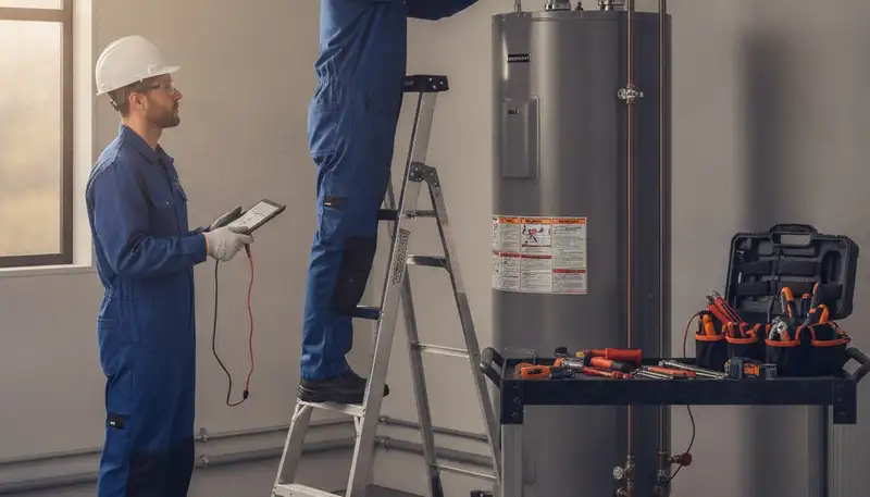 San Jose, CA plumbers repairing a water heater for local home service
